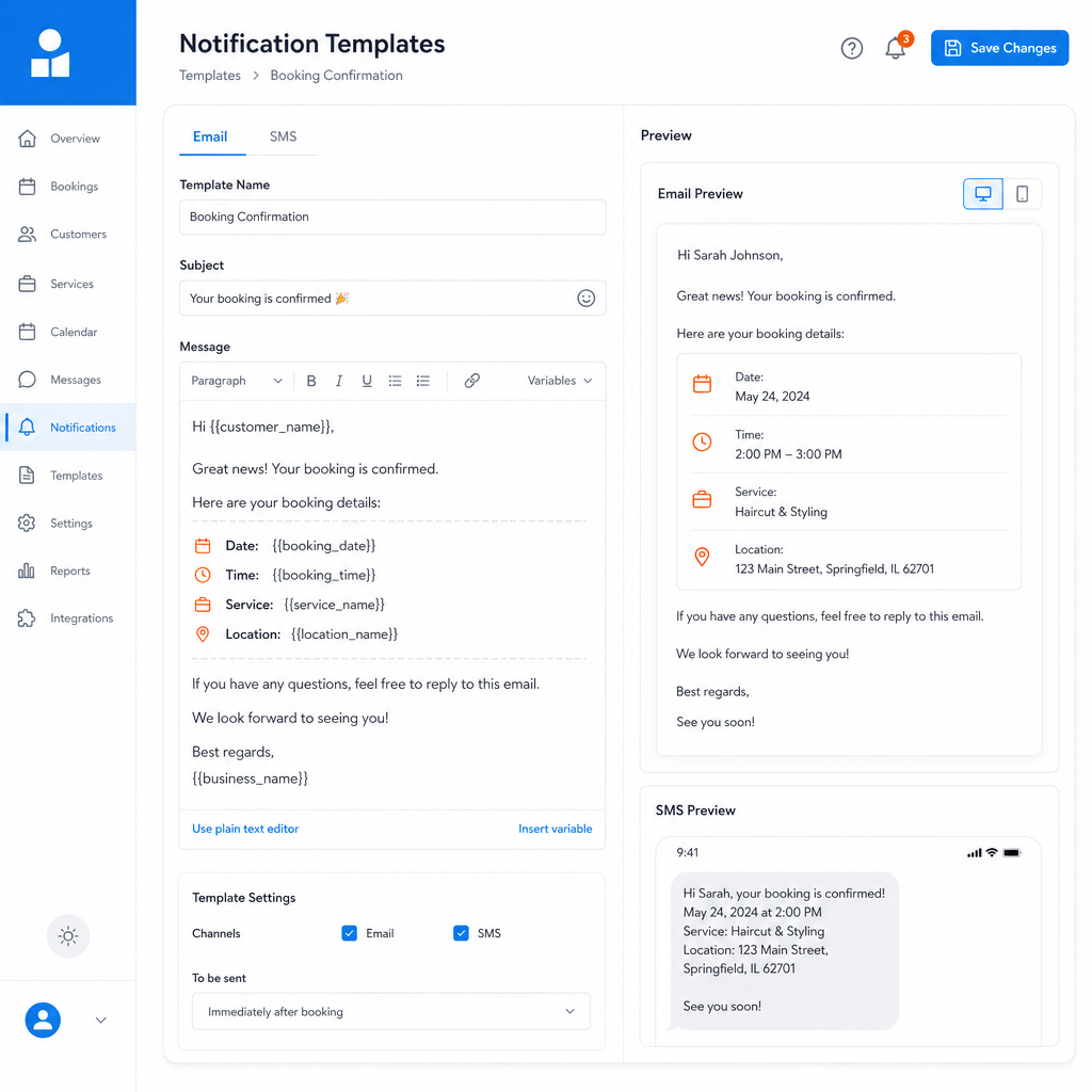Email and SMS notification and campaign templates
